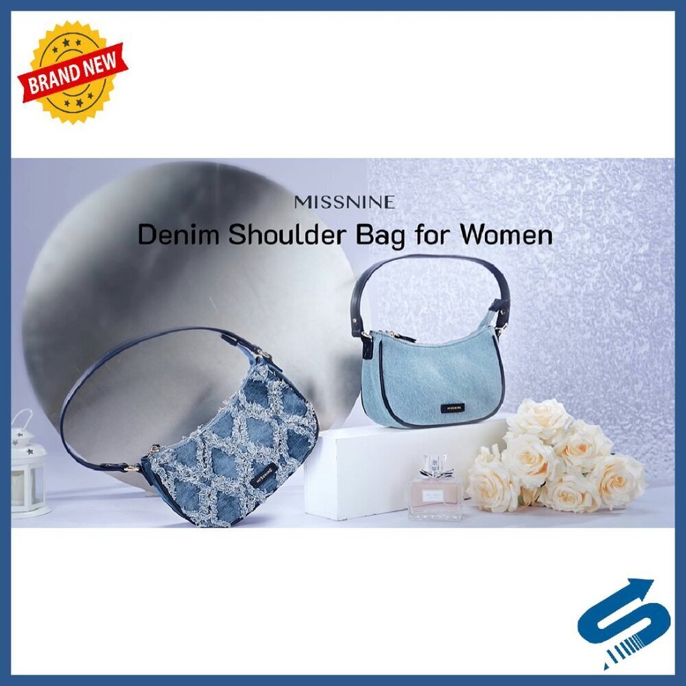 Distressed Denim Hobo Shoulder Bag with Adjustable Strap Mini Purse - Picture 8 of 8
